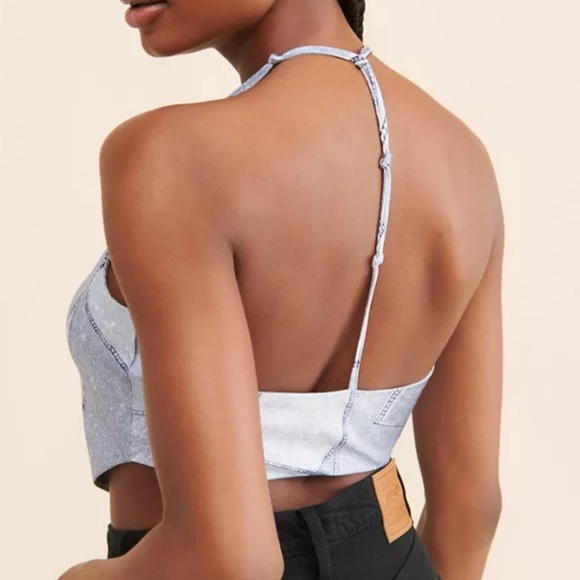 4th + Reckless Denim Print Cowl Neck Silk Top - Size S - Picture 3 of 6